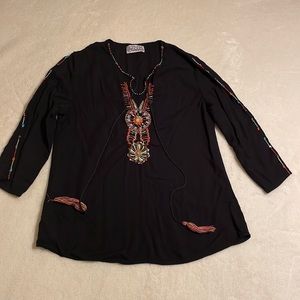 Black blouse w/ beaded embroidery